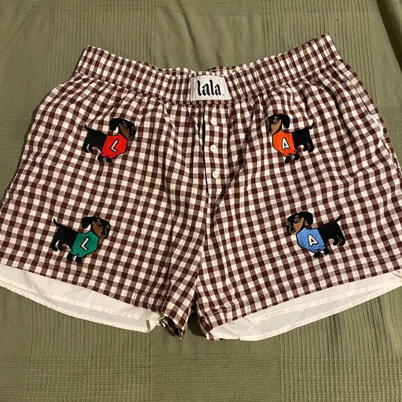 Dressed in Lala - Sassy Little Sausage Gingham Boxer Shorts 2X - Picture 1 of 3